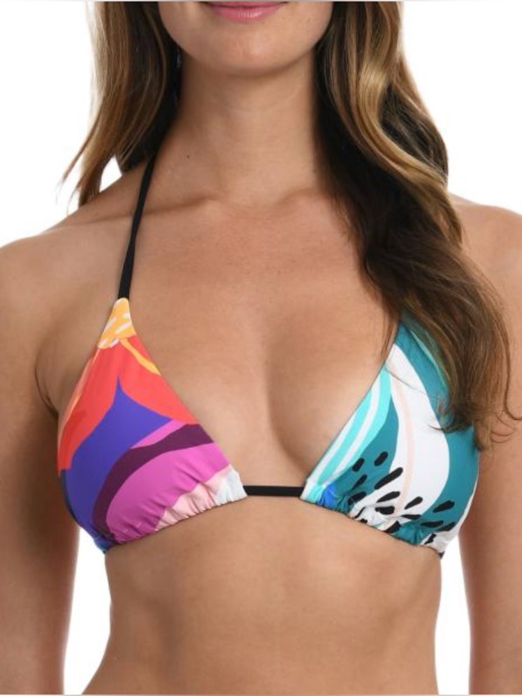 La Blanca Abstract Colorblock Triangle Bikini Top In Teal And Pink